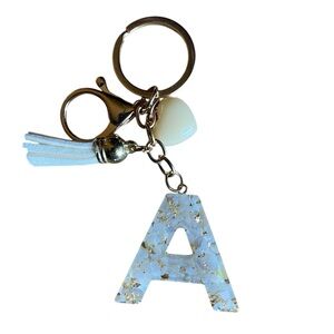 Heart &‎ Tassel Keychain with Letter “A” - White and Gold